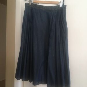 ESHAKTI  chambray denim fit and flare a-line midi skirt pockets 16